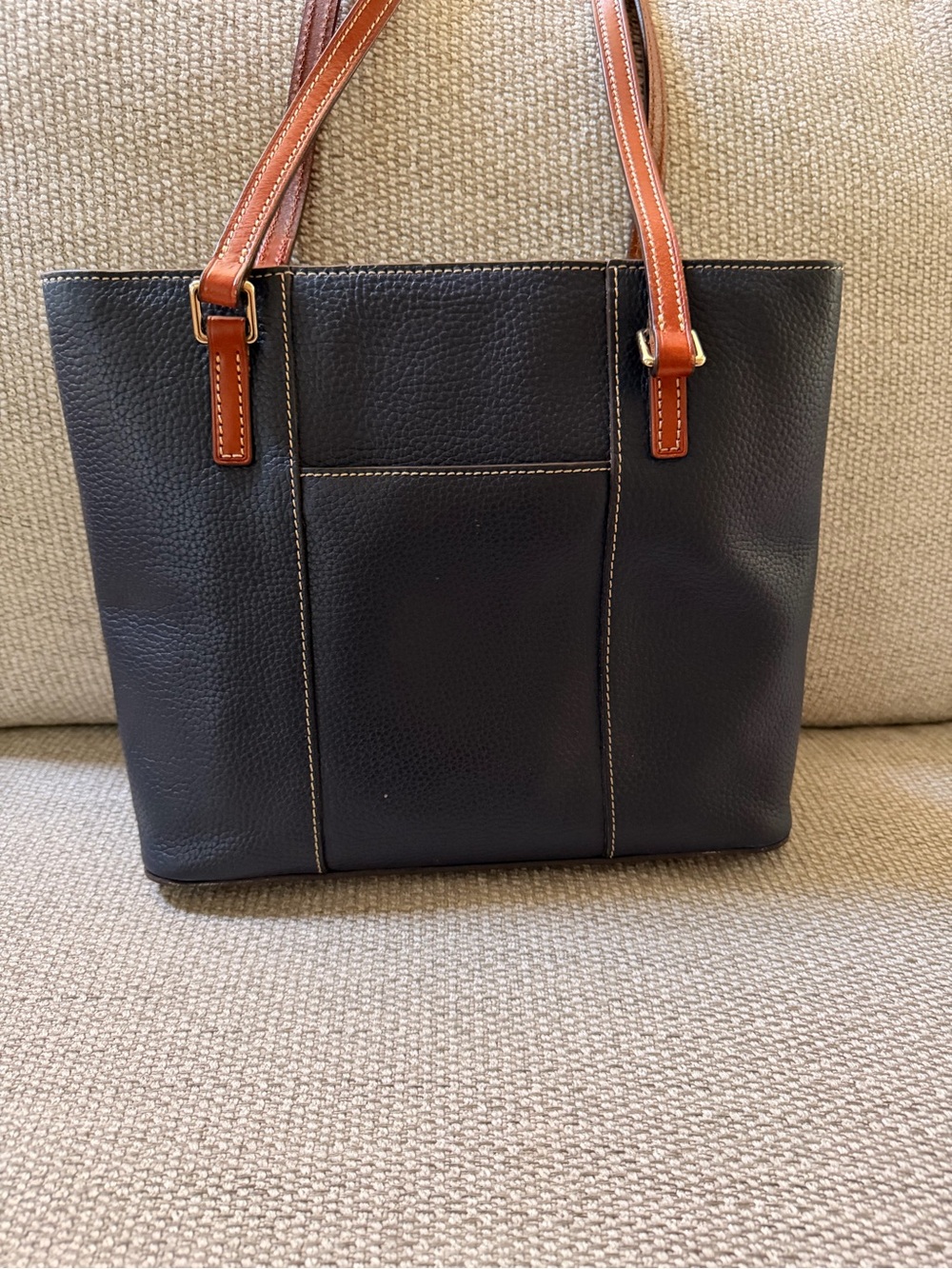 Dooney & Bourke Navy Pebble Leather Tote Red Lining - Picture 2 of 13